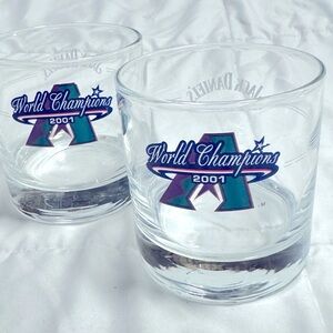 Jack Daniel's Arizona Diamondbacks 2001 World Champions Rocks Glass Set x2 VTG
